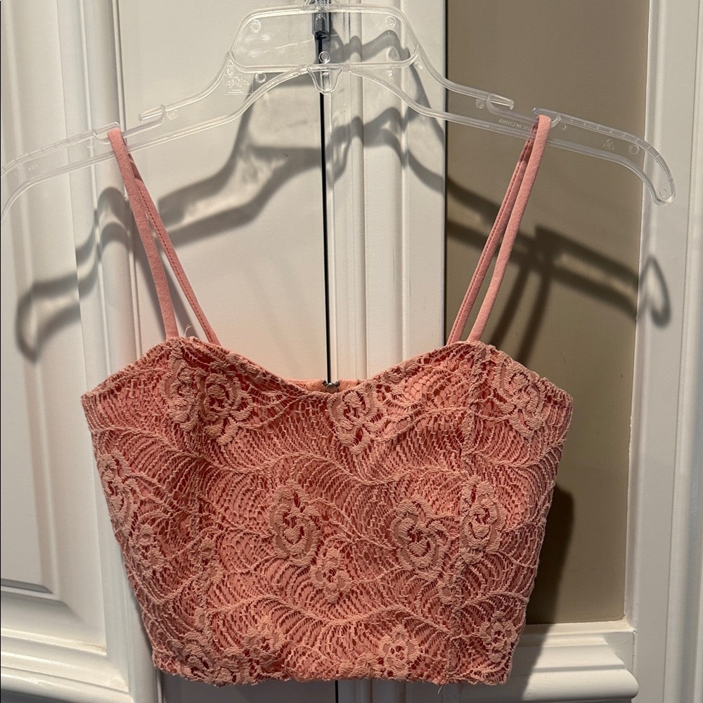 Aqua Pink Lace Cropped Cami Top
